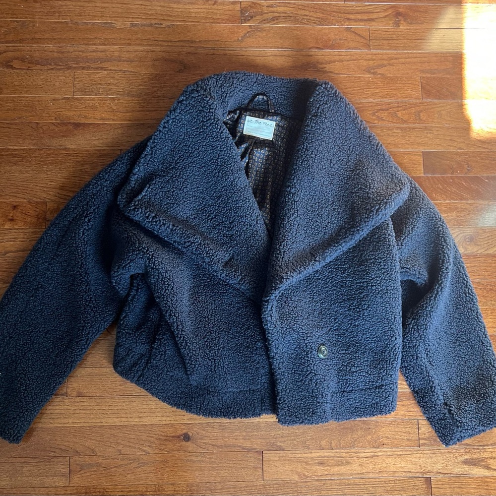 Free People Navy Teddy Cropped Coat